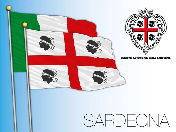 Sardinia Sardegna Official Regional Flag Coat Arms Italy Vector Illustration — 스톡 벡터