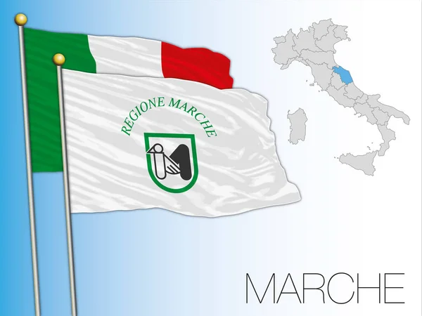 Επίσημη Περιφερειακή Σημαία Και Χάρτης Marche Ιταλία Διανυσματική Απεικόνιση — Διανυσματικό Αρχείο