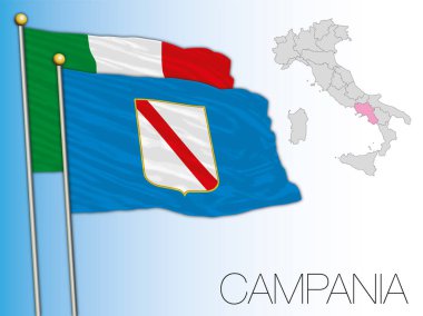 Campania resmi bölgesel bayrak ve harita, İtalya, Eu, vektör illüstrasyonu