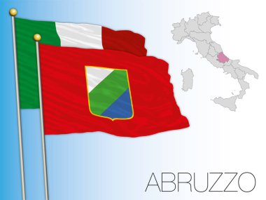 Abruzzo resmi bölgesel bayrak ve harita, İtalya, vektör illüstrasyonu