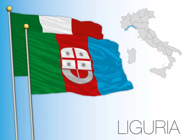 Liguria Bandiera Regionale Ufficiale Mappa Italia Illustrazione Vettoriale — Vettoriale Stock