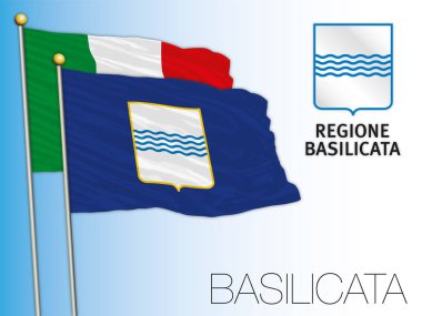 Basilicata resmi bölgesel bayrak ve arma arması, İtalya, vektör illüstrasyonu