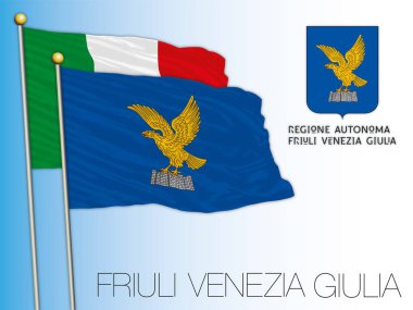 Friuli Venezia Giulia resmi bölgesel bayrak ve arma, Avrupa Birliği, İtalya, vektör illüstrasyon