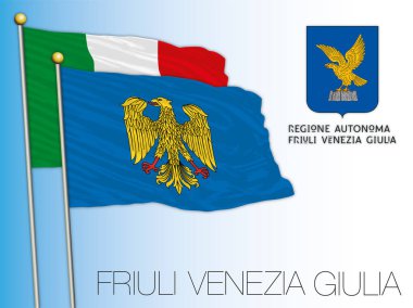 Friuli Venezia Giulia resmi bölgesel bayrak ve arma, Avrupa Birliği, İtalya, vektör illüstrasyon