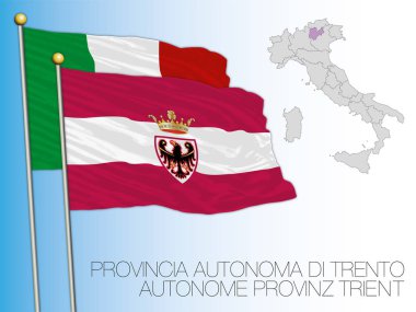 Trentino, resmi olarak Trento Özerk Bölgesi bayrak ve harita, İtalya, vektör illüstrasyonu