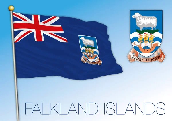 Falklandsöarnas Officiella Nationella Flagga Och Vapensköld Storbritannien Vektorillustration — Stock vektor