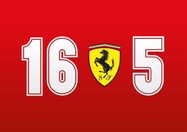 Ferrari Formula 1 yarış numaraları ve scuderia logosu. Charles Leclerc ve Sebastian Vettel