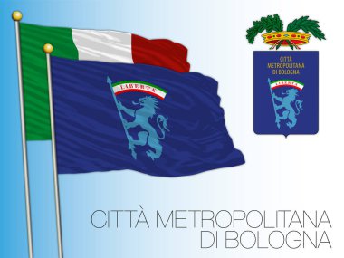 Citta Metropolitana di Bologna, Metropolitan City of Bologna, bayrak ve arma, Emilia Romagna, İtalya, vektör illüstrasyonu