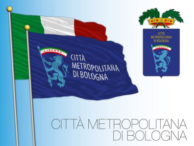 Citta Metropolitana di Bologna, Metropolitan City of Bologna, bayrak ve arma, Emilia Romagna, İtalya, vektör illüstrasyonu