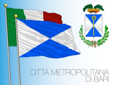 Citta Metropolitana di Bari, Başkent Bari, bayrak ve arma, Puglia bölgesi, İtalya, vektör illüstrasyonu