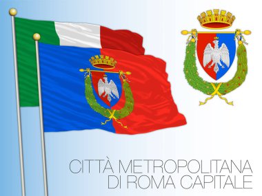 Citta Metropolitana di Roma Capitale, Başkent Roman Başkenti, bayrak ve arma, Lazio bölgesi, İtalya, vektör illüstrasyonu