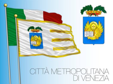 Citta Metropolitana di Venezia, Metropolitan City of Venice, bayrak ve arma, Veneto bölgesi, İtalya, vektör illüstrasyonu