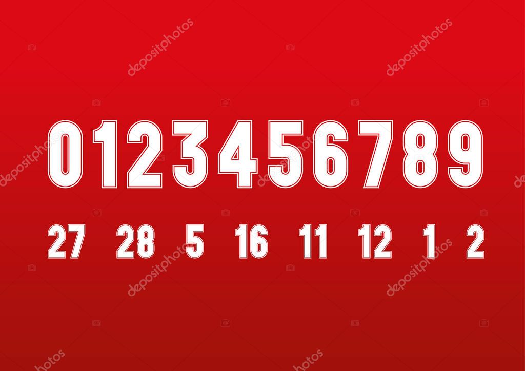 Vintage style Ferrari Formula 1 race numbers font on the red background, vector graphics
