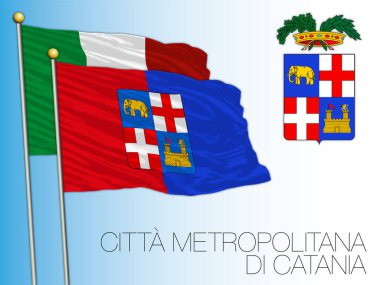 Citta Metropolitana di Catania, Metropolitan City of Catania, bayrak ve arma, Sicilya bölgesi, İtalya, vektör ilüstrasyonu