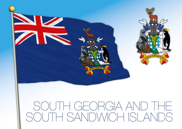 Géorgie Sud Îles Sandwich Drapeau Officiel Armoiries Royaume Uni Illustration — Image vectorielle