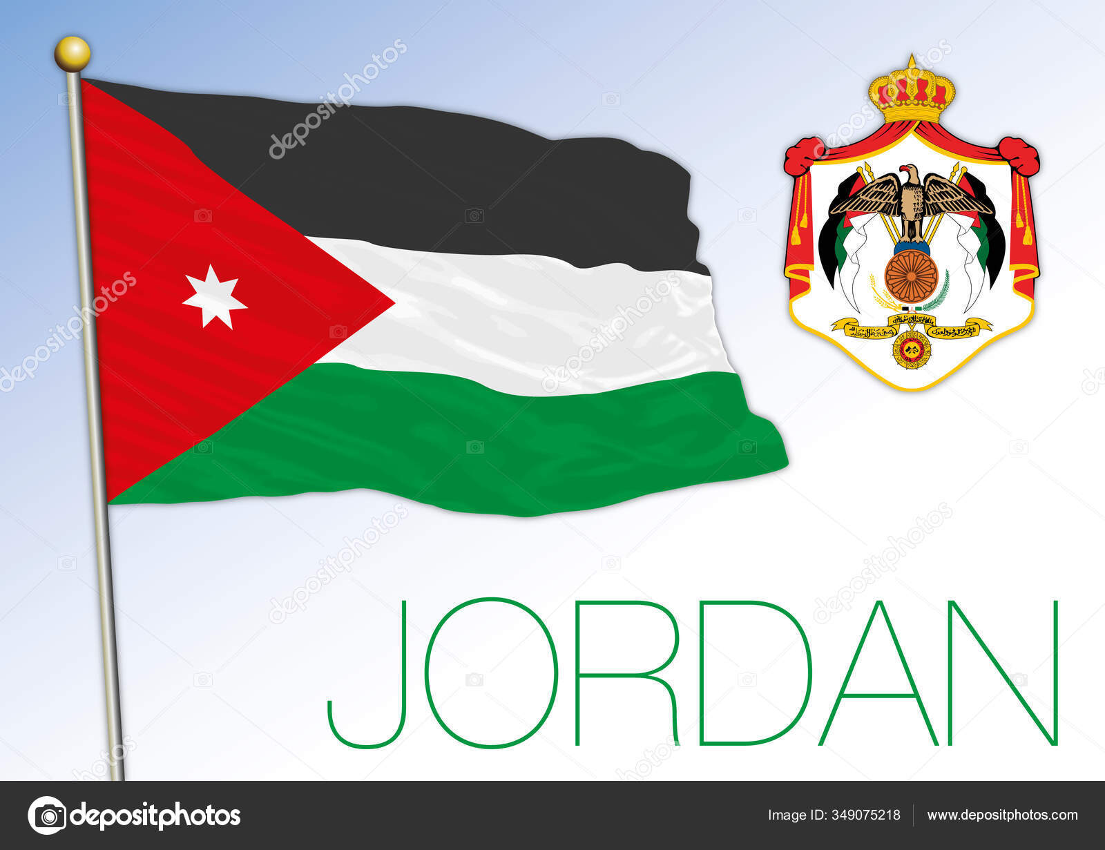 Illustrer frivillig hår Kingdom Jordan Official National Flag Coat Arms Middle East Country Stock  Vector Image by ©frizio #349075218