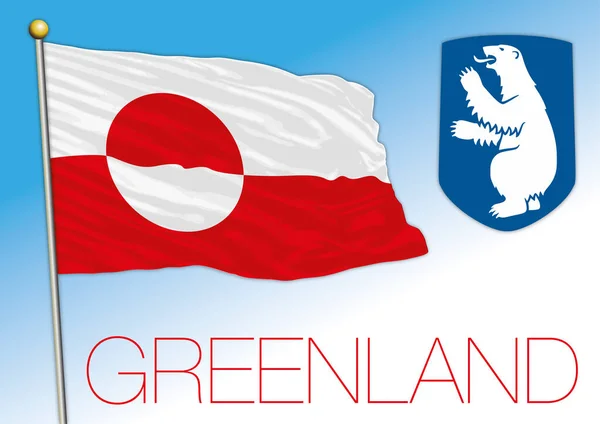 Greenland Official National Flag Coat Arms American Territory Denmark Vector — Stock Vector