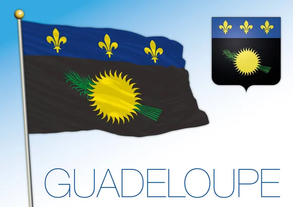 Guadeloupe Officiella Nationella Flagga Och Vapensköld Centralamerika Vektor Illustration — Stock vektor