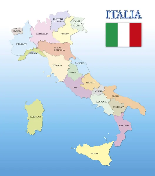 Mapa Regionalna Włoch Flaga Włoska Podrejon Terytorialny Ilustracja Wektora — Wektor stockowy
