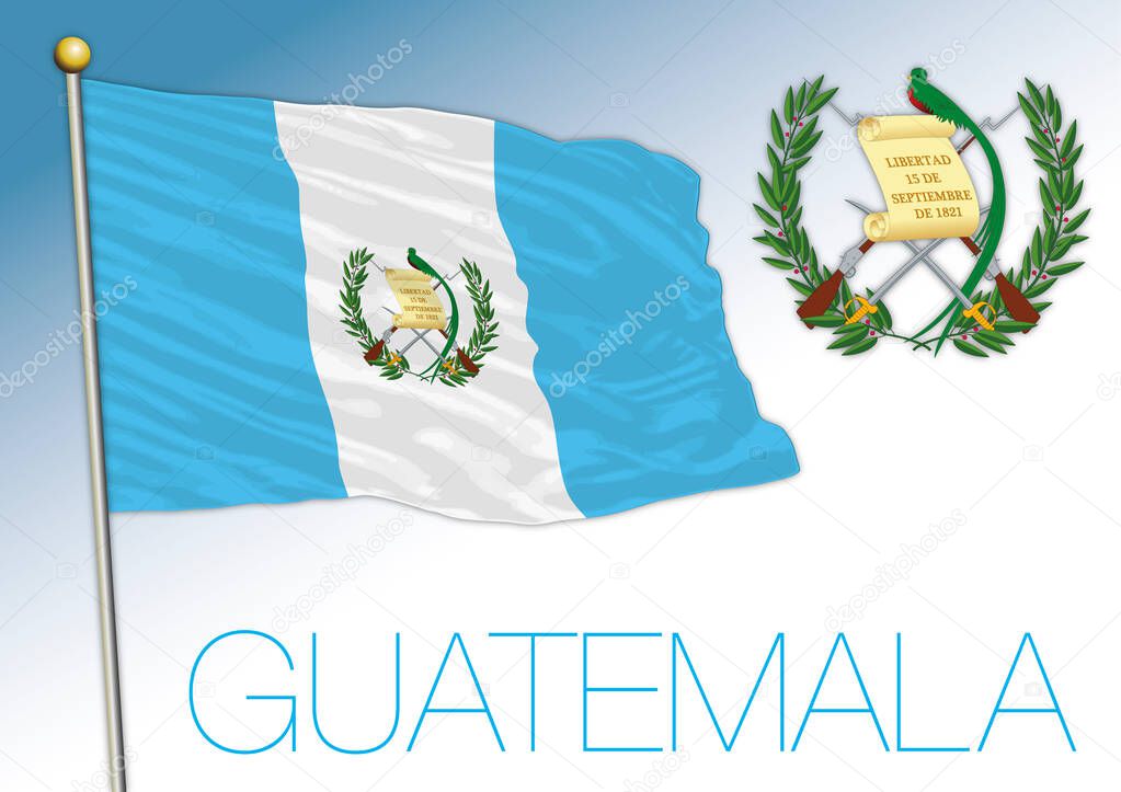 Guatemala official national flag and coat of arms, central america, vector illustration
