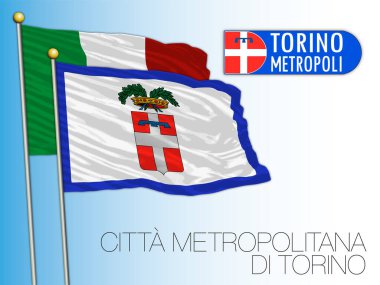 Citta Metropolitana di Torino, Başkent Torin, bayrak ve arma, Piedmont bölgesi, İtalya, vektör illüstrasyonu
