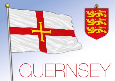 Guernsey resmi ulusal bayrak ve arma, Avrupa, vektör illüstrasyonu