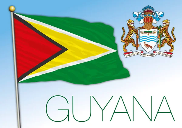 Guyana Resmi Ulusal Bayrak Arma Güney Amerika Vektör Illüstrasyon — Stok Vektör