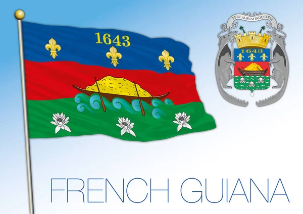 南美洲法属圭亚那国旗和国徽 矢量图解 — 图库矢量图片