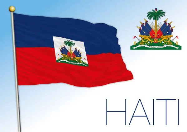Haiti Officiella Nationella Flagga Och Vapensköld Centralamerika Vektor Illustration — Stock vektor