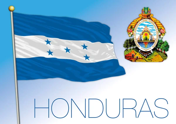 Honduras Bandeira Nacional Oficial Brasão Armas América Central Ilustração Vetorial — Vetor de Stock