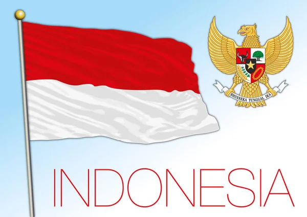 Indonesia Resmi Bendera Nasional Dan Lambang Negara Asiatik Vektor Ilustrasi - Stok Vektor