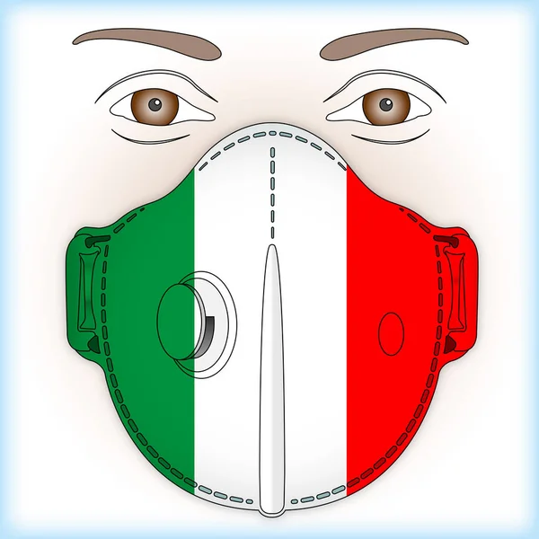 Maschera Antivirale Protezione Antivirus Con Bandiera Italiana Illustrazione Vettoriale — Vettoriale Stock