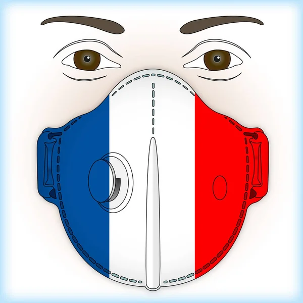 Masque Antiviral Pour Protection Antivirus Avec Drapeau France Illustration Vectorielle — Image vectorielle