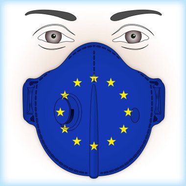 Antiviral maske Avrupa Birliği bayrağı, vektör illüstrasyonu