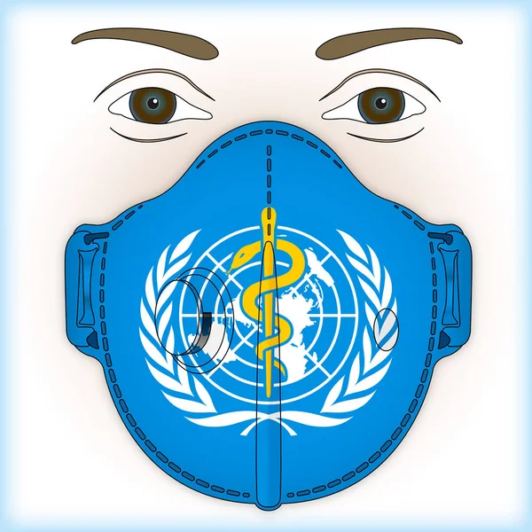 Weltgesundheitsorganisation Virenschutzmaske Mit Who Flagge Vektorillustration — Stockvektor
