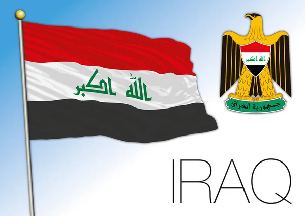 Iraks Offizielle Nationalflagge Und Wappen Naher Osten Vektorillustration — Stockvektor