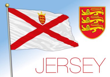 Jersey mübaşiri, resmi ulusal bayrak ve arma, Uk, vektör illüstrasyon