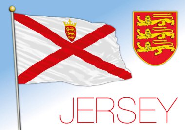 Bailiwick of Jersey, official national flag and coat of arms, UK, vector illustration clipart