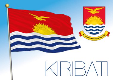 Kiribati resmi ulusal bayrağı ve arması, Pasifik Okyanusu, vektör illüstrasyonu