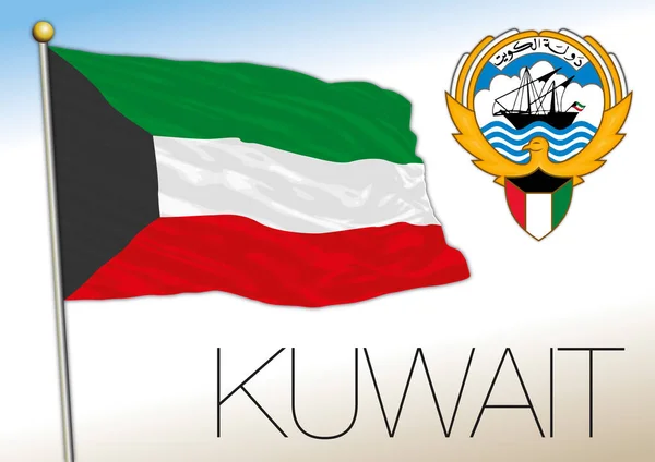 科威特官方国旗和国徽 亚洲国家 病媒图解 — 图库矢量图片