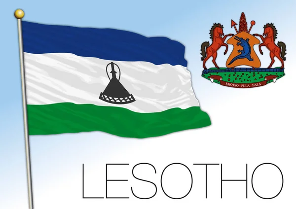 Lesotho Offizielle Nationalflagge Und Wappen Afrikanisches Land Vektorillustration — Stockvektor