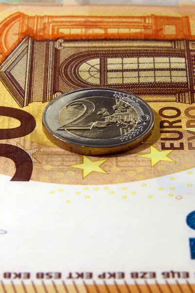 Банкноти Монети Євро Європейський Союз Натюрморт — стокове фото