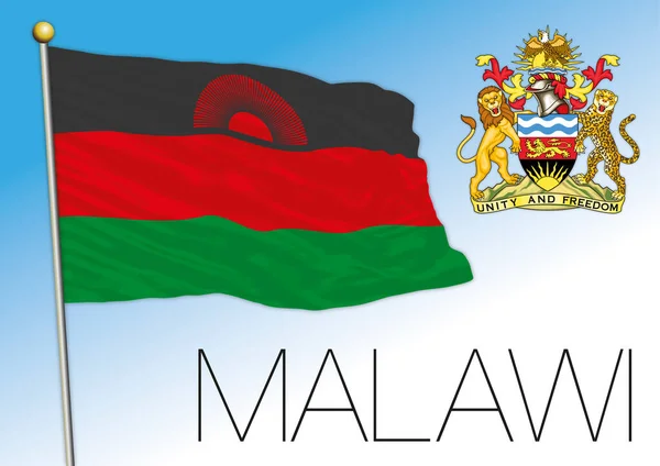 Malawi Bandeira Nacional Oficial Brasão Armas País Africano Ilustração Vetorial — Vetor de Stock