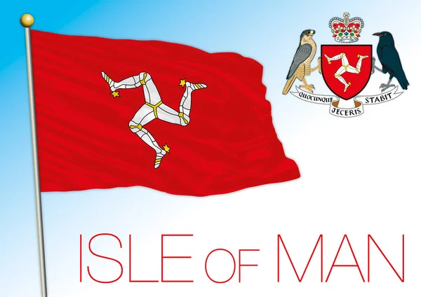 Isle Man Official National Flag Coat Arms Vector Illustration — 스톡 벡터