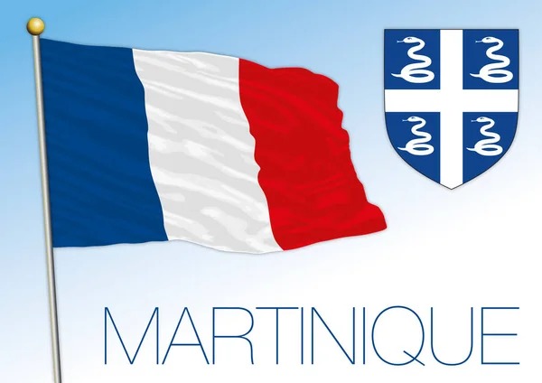 Martinique Officiële Nationale Vlag Wapen Frans Grondgebied Vectorillustratie — Stockvector