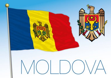 Moldova resmi ulusal bayrağı ve arması, Avrupa, vektör illüstrasyonu