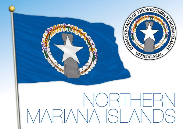 Îles Mariannes Nord Drapeau National Officiel Armoiries Océanie Illustration Vectorielle — Image vectorielle