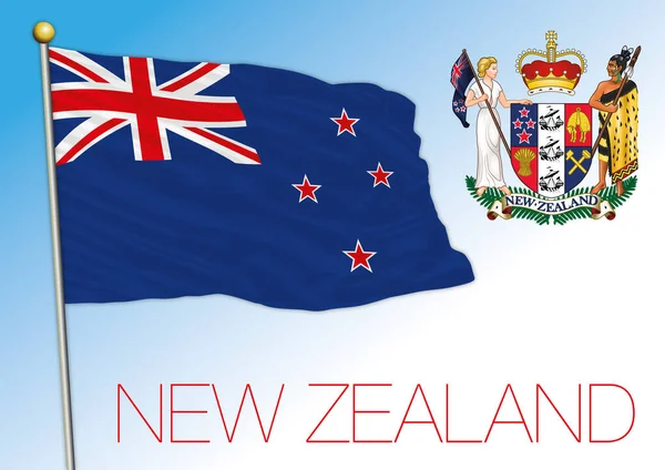 Neuseeland Offizielle Nationalflagge Und Wappen Ozeanien Vektorillustration — Stockvektor
