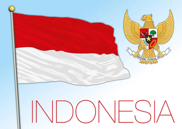 Indonesia Resmi Bendera Nasional Dan Lambang Asia Vektor Ilustrasi - Stok Vektor