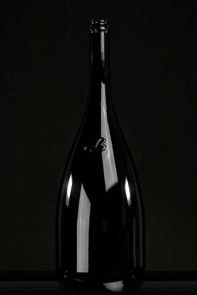 Black Glass Bottle Wine Black Background Still Life — Stock Photo, Image